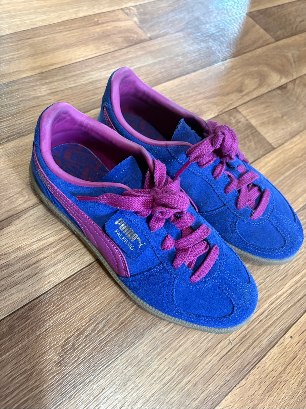 Puma Palermo Women's Blue Suede Sneakers with Pink Accents